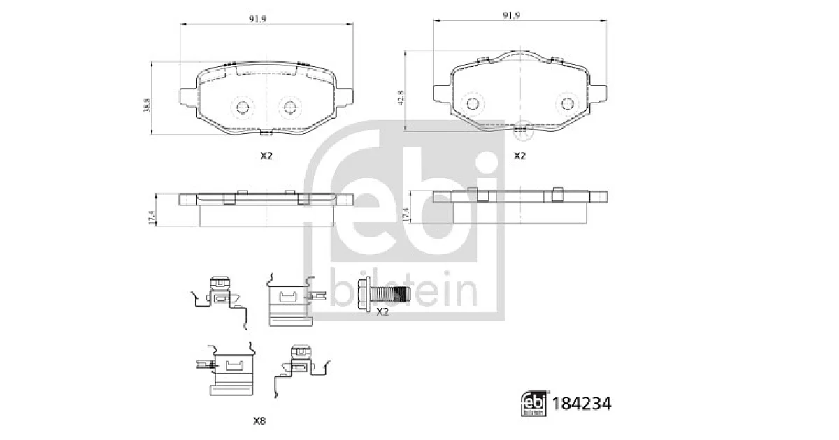 184234 - FEBI BILSTEIN - Комплект тормозных колодок, дисковый тормоз