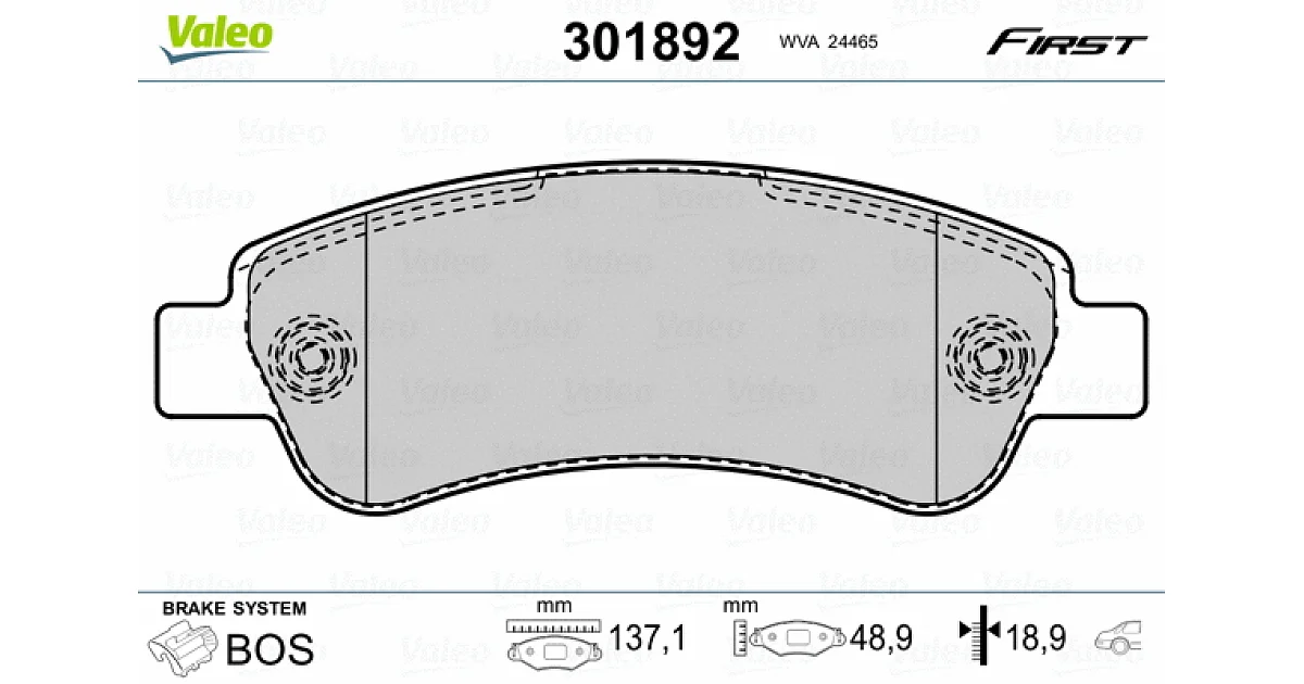 VALEO 301892, Комплект тормозных колодок, дисковый тормоз