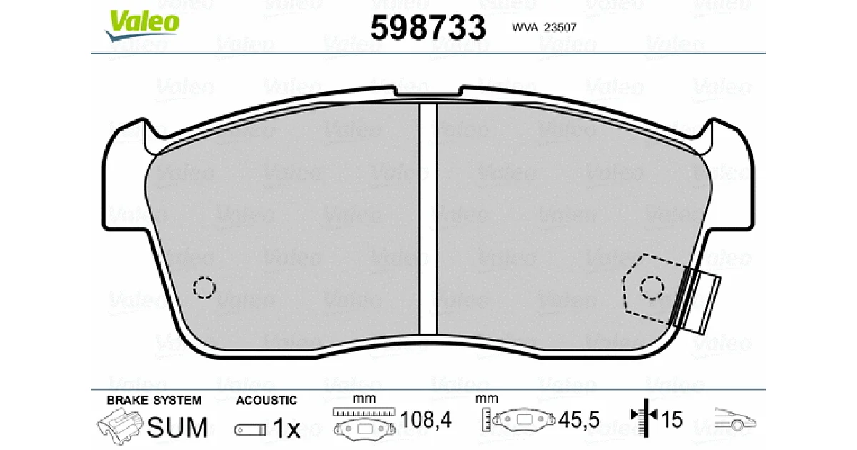 598733 - VALEO - Комплект тормозных колодок, дисковый тормоз
