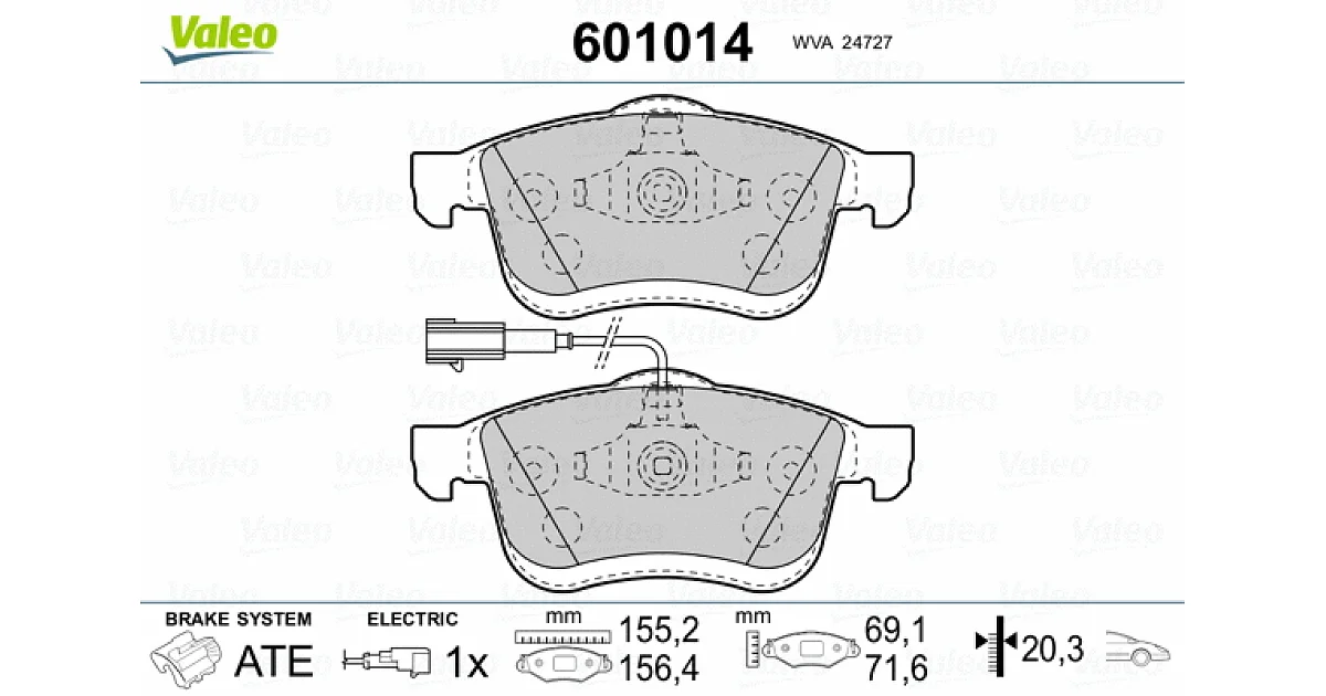 VALEO 601014, Комплект тормозных колодок, дисковый тормоз