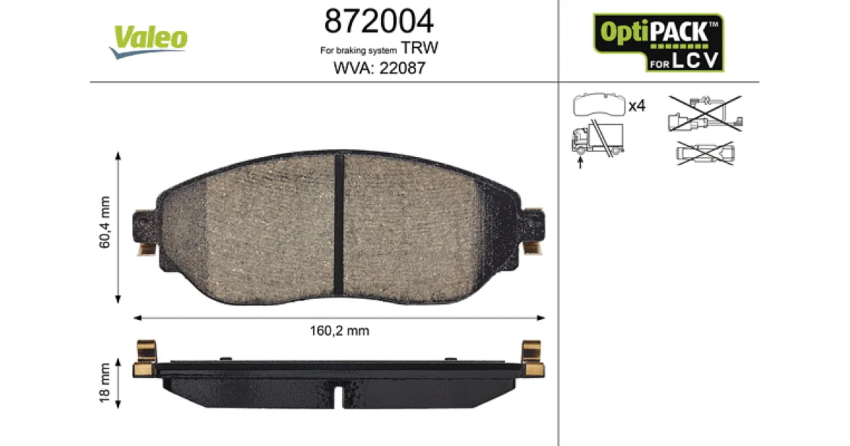 VALEO 872004, Комплект тормозных колодок, дисковый тормоз