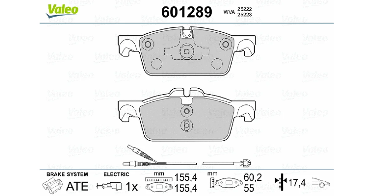 VALEO 601289, Комплект тормозных колодок, дисковый тормоз