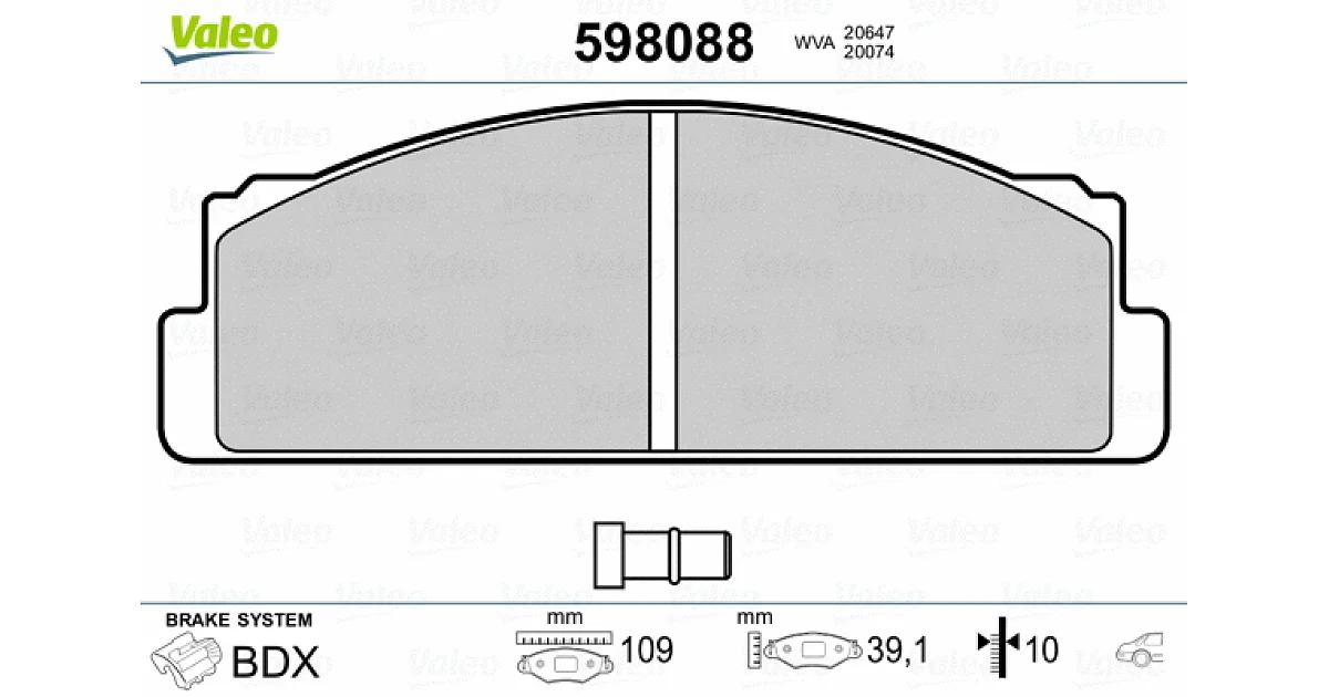 598088 - VALEO - Комплект тормозных колодок, дисковый тормоз