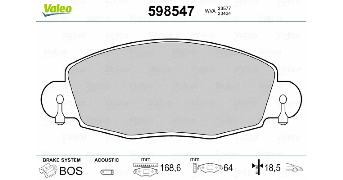 598547 - VALEO - Комплект тормозных колодок, дисковый тормоз
