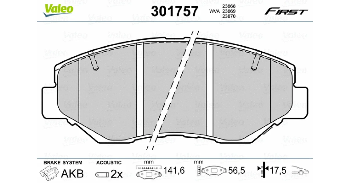 VALEO 301757, Комплект тормозных колодок, дисковый тормоз