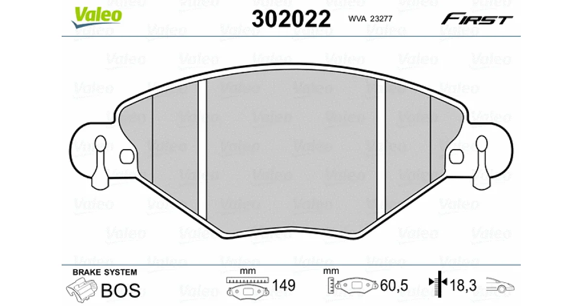 302022 - VALEO - Комплект тормозных колодок, дисковый тормоз