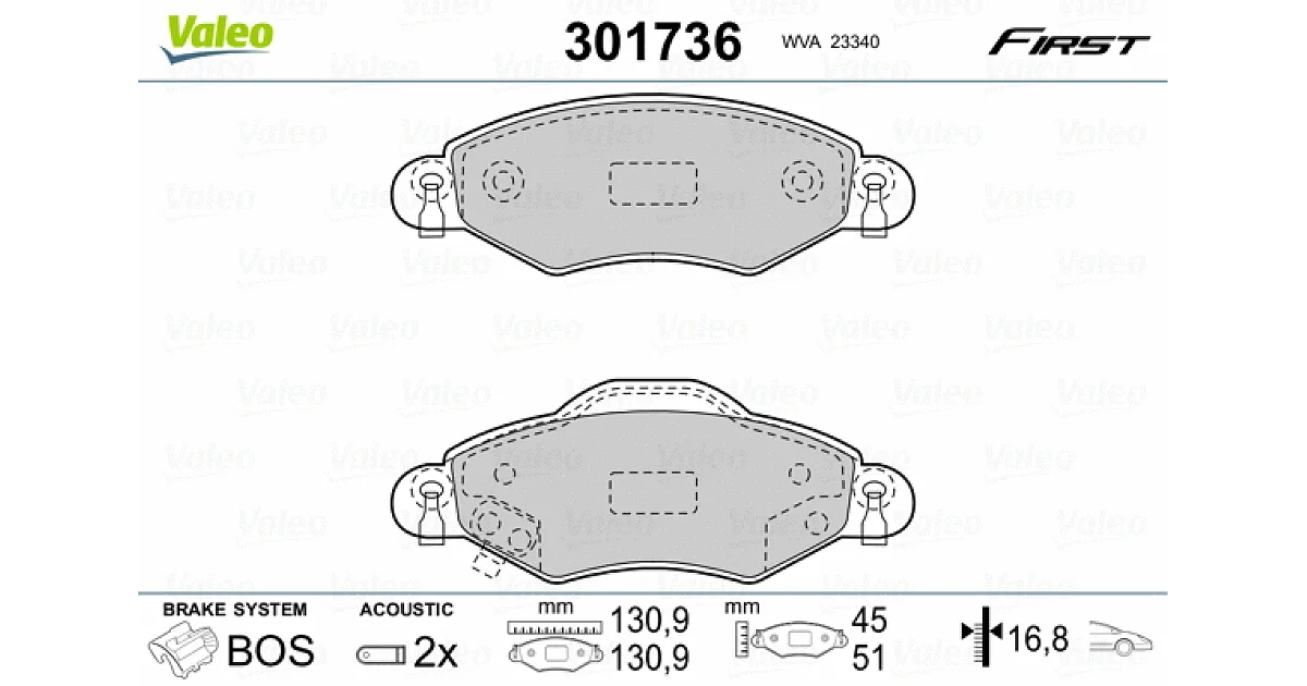 VALEO 301736, Комплект тормозных колодок, дисковый тормоз