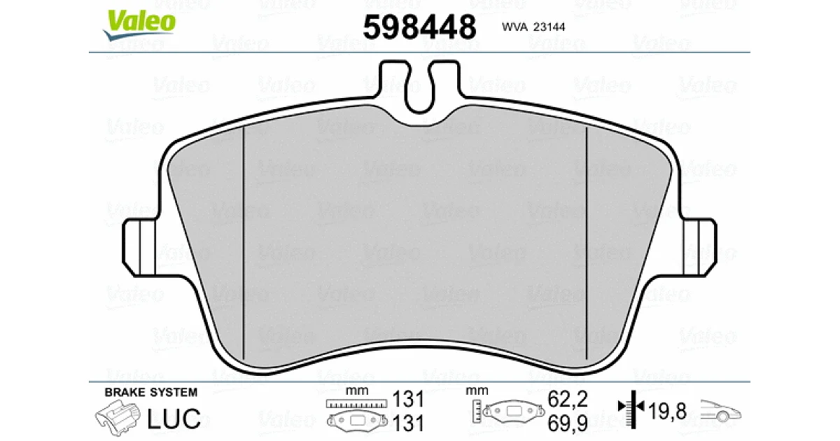 598448 - VALEO - Комплект тормозных колодок, дисковый тормоз