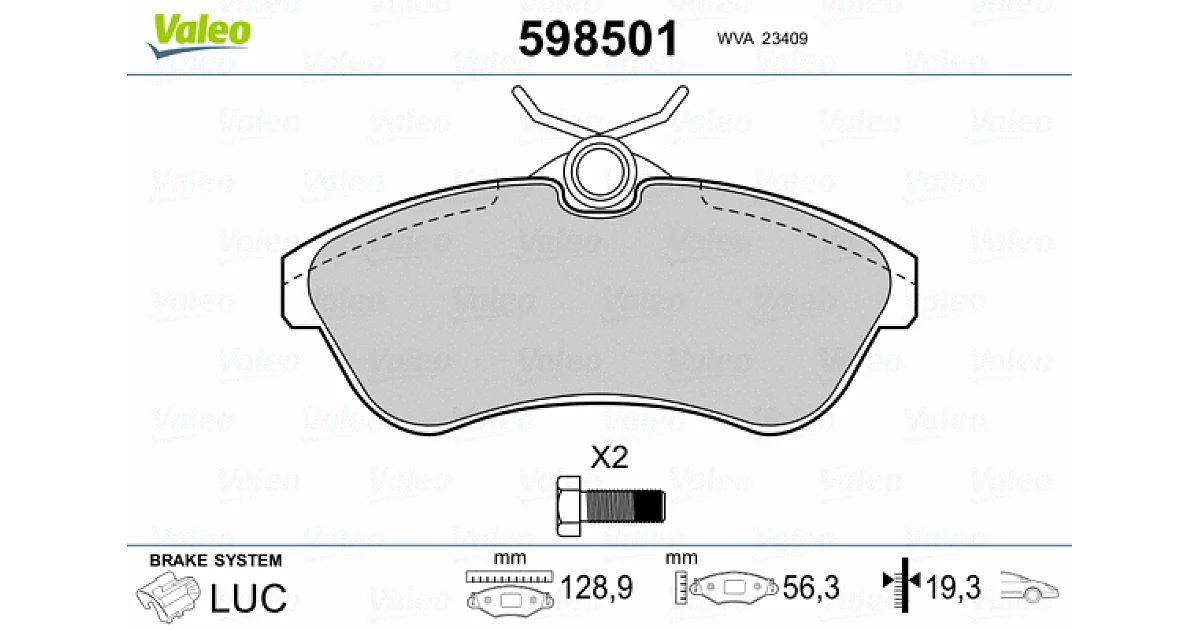 VALEO 598501, Комплект тормозных колодок, дисковый тормоз