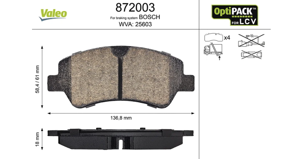 VALEO 872003, Комплект тормозных колодок, дисковый тормоз