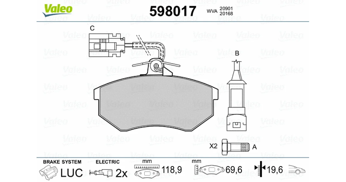 598017 - VALEO - Комплект тормозных колодок, дисковый тормоз