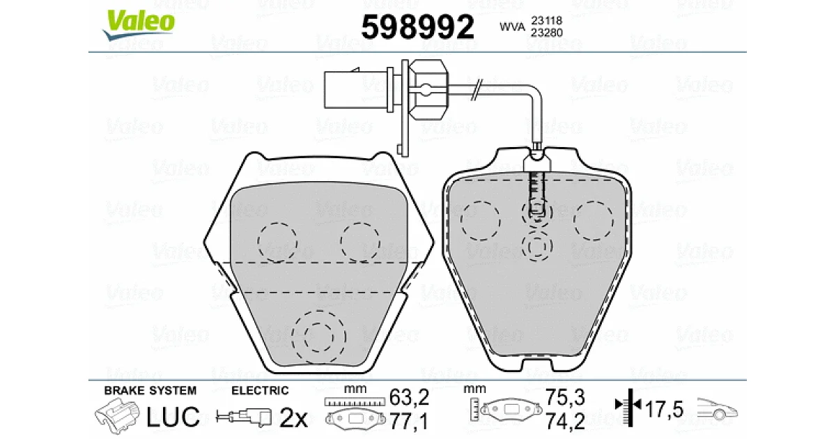 598992 - VALEO - Комплект тормозных колодок, дисковый тормоз