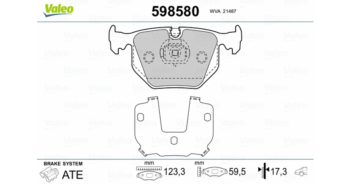 598580 - VALEO - Комплект тормозных колодок, дисковый тормоз