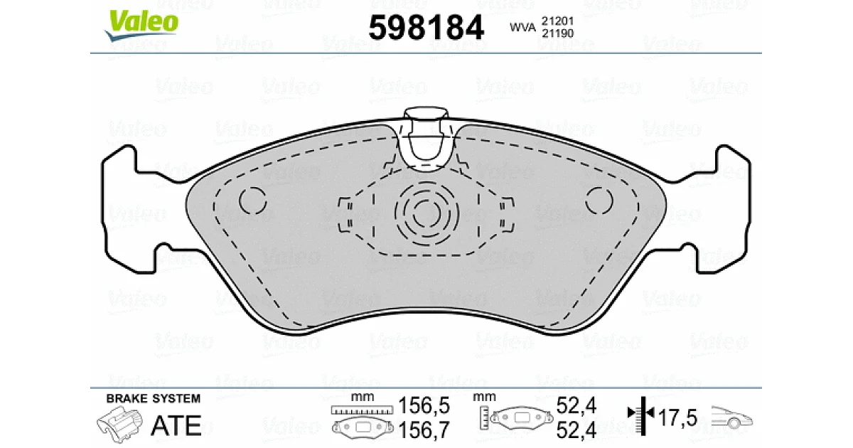 598184 - VALEO - Комплект тормозных колодок, дисковый тормоз