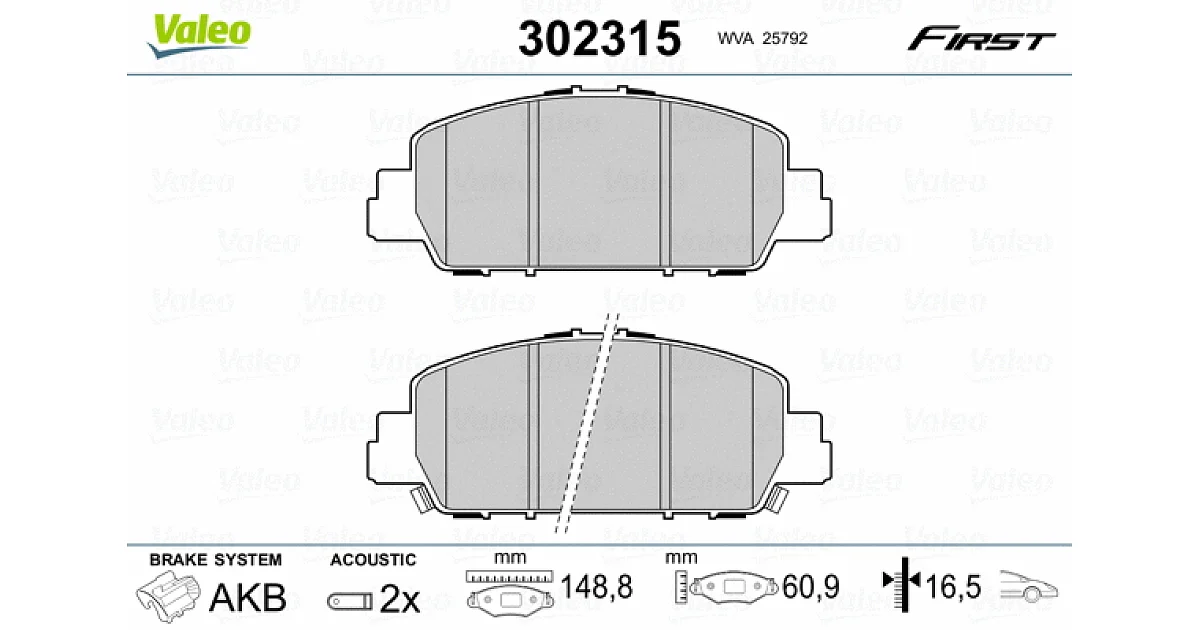 302315 - VALEO - Комплект тормозных колодок, дисковый тормоз