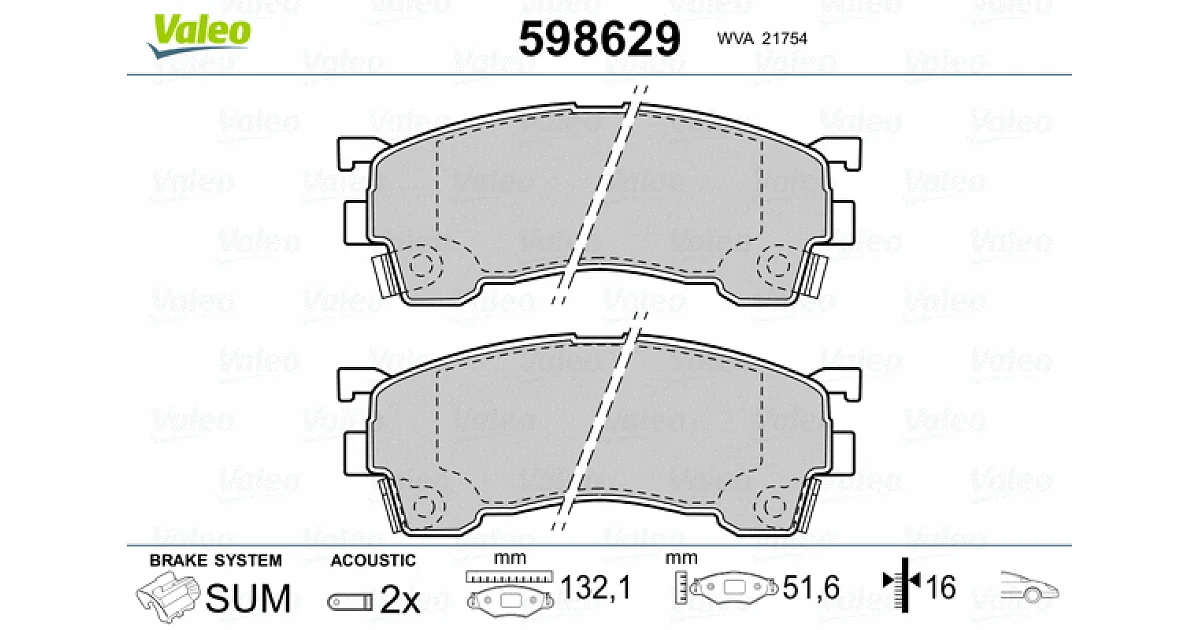 VALEO 598629, Комплект тормозных колодок, дисковый тормоз
