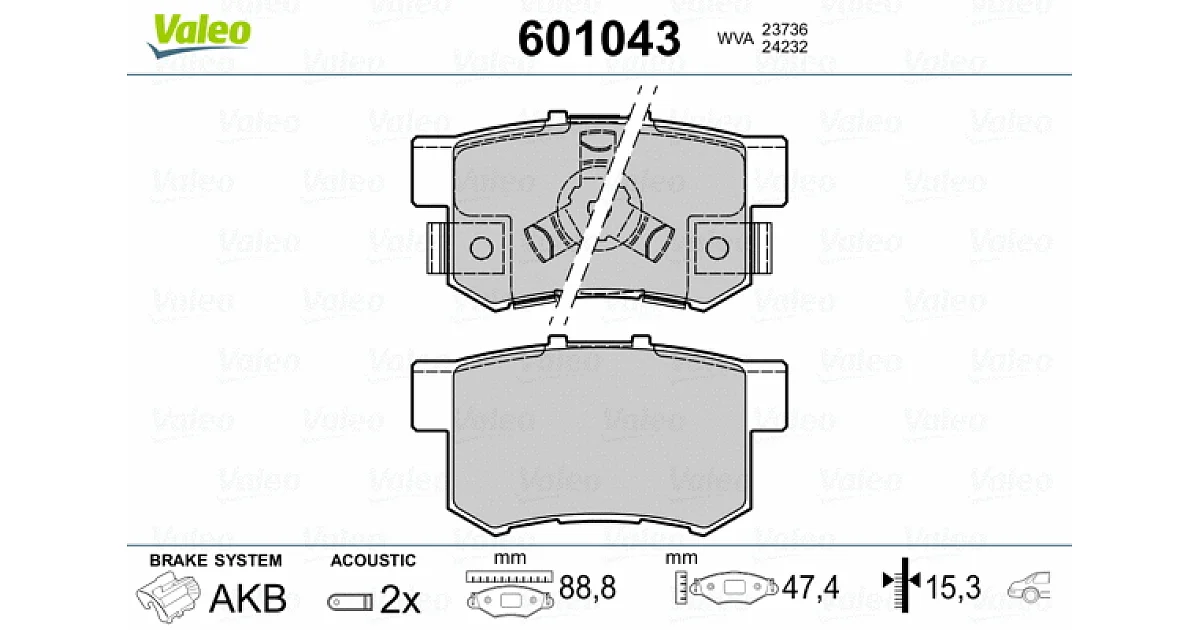 VALEO 601043, Комплект тормозных колодок, дисковый тормоз