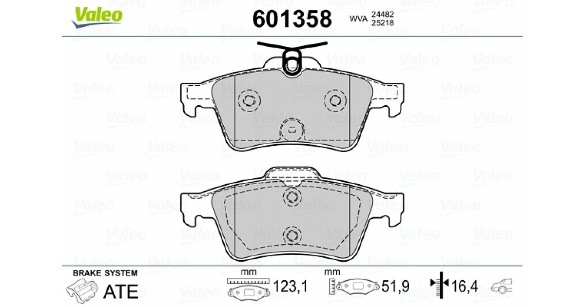VALEO 601358, Комплект тормозных колодок, дисковый тормоз