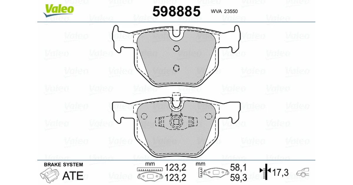 598885 - VALEO - Комплект тормозных колодок, дисковый тормоз