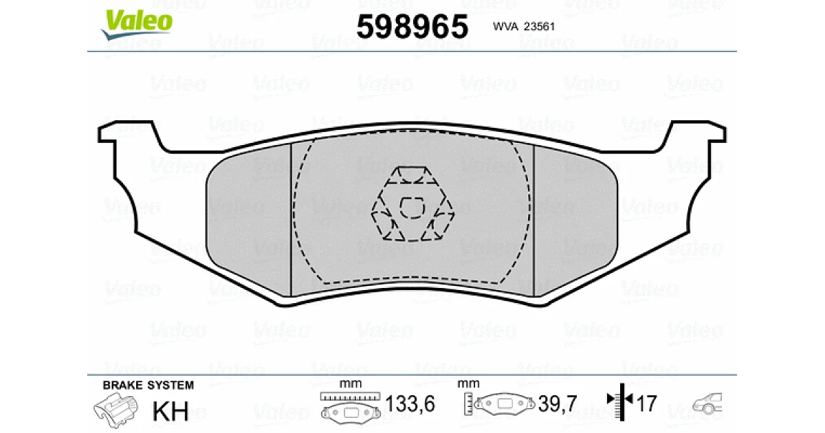598965 - VALEO - Комплект тормозных колодок, дисковый тормоз