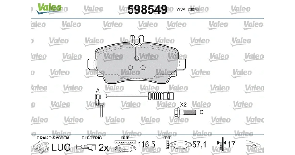 598549 - VALEO - Комплект тормозных колодок, дисковый тормоз