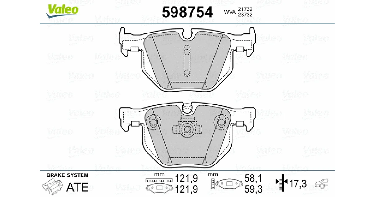 598754 - VALEO - Комплект тормозных колодок, дисковый тормоз