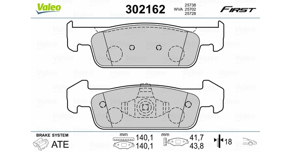 VALEO 302162, Комплект тормозных колодок, дисковый тормоз