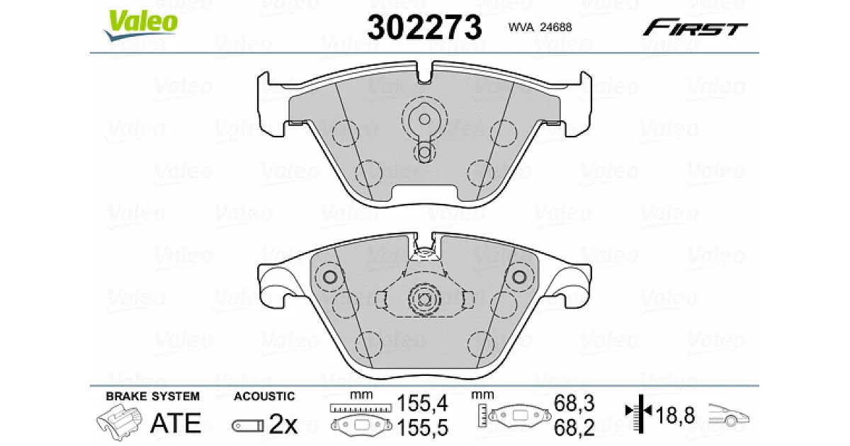 VALEO 302273, Комплект тормозных колодок, дисковый тормоз