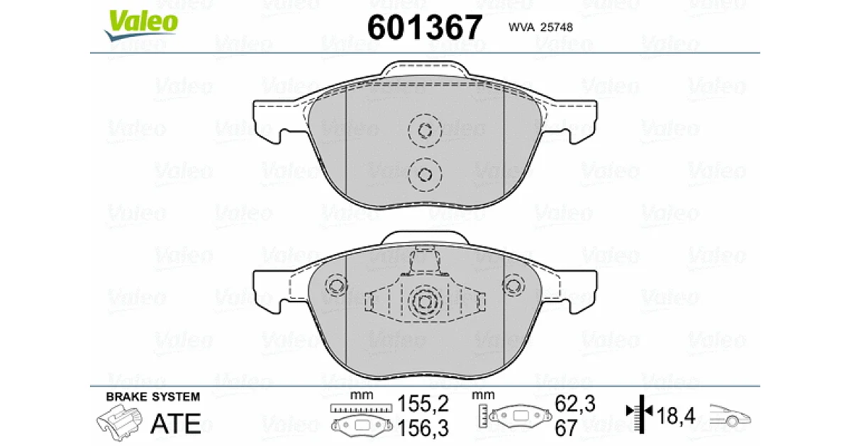 VALEO 601367, Комплект тормозных колодок, дисковый тормоз