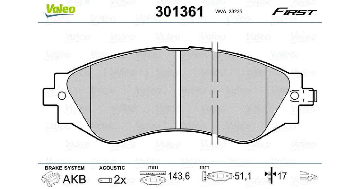 301361 - VALEO - Комплект тормозных колодок, дисковый тормоз
