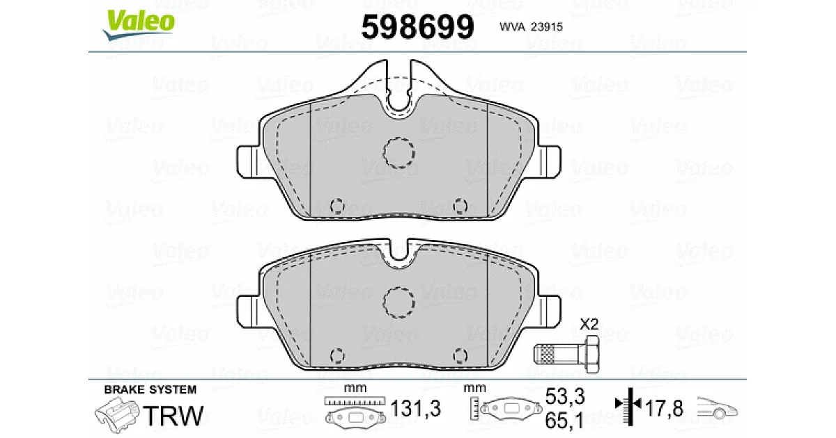 VALEO 598699, Комплект тормозных колодок, дисковый тормоз