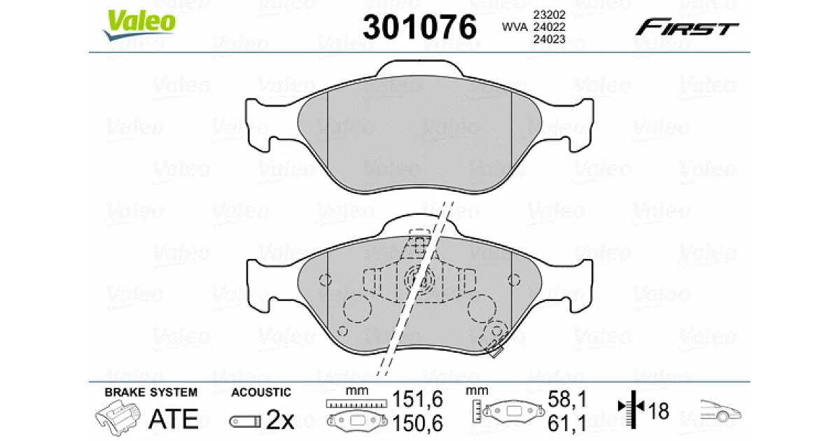 301076 - VALEO - Комплект тормозных колодок, дисковый тормоз