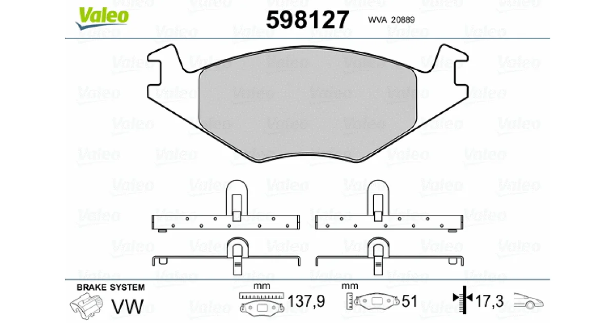 598127 - VALEO - Комплект тормозных колодок, дисковый тормоз
