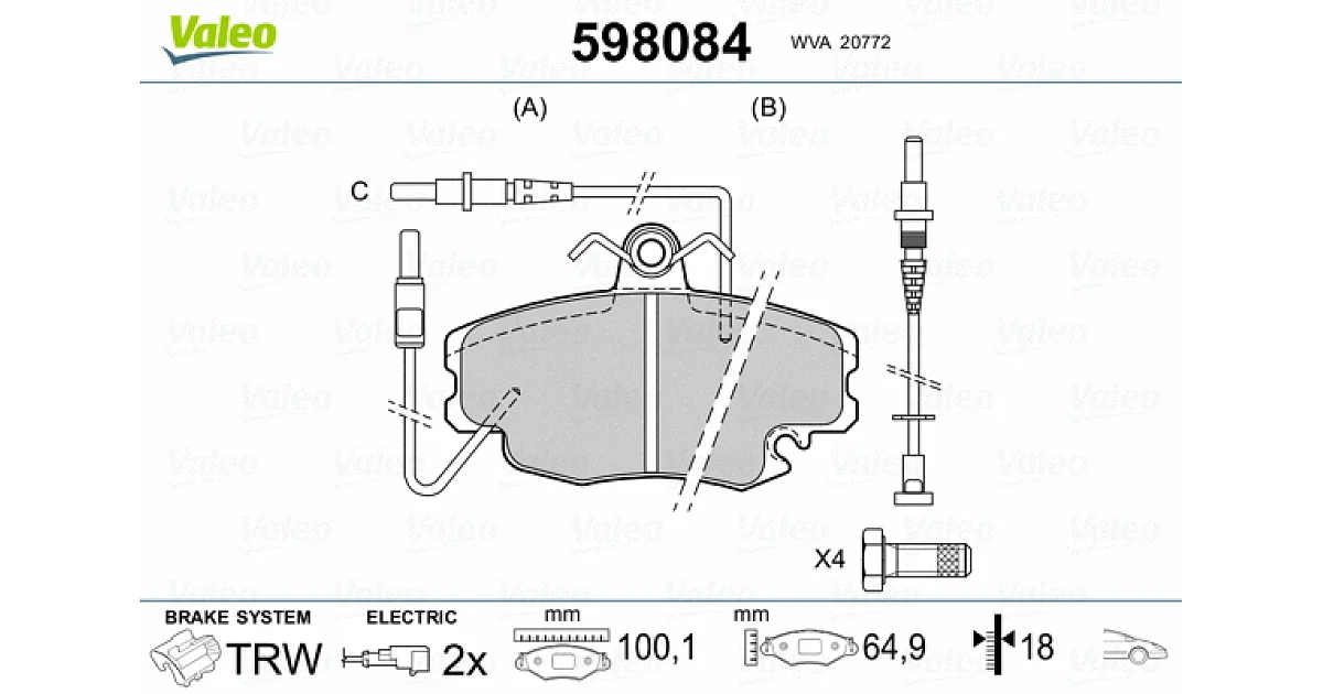 598084 - VALEO - Комплект тормозных колодок, дисковый тормоз