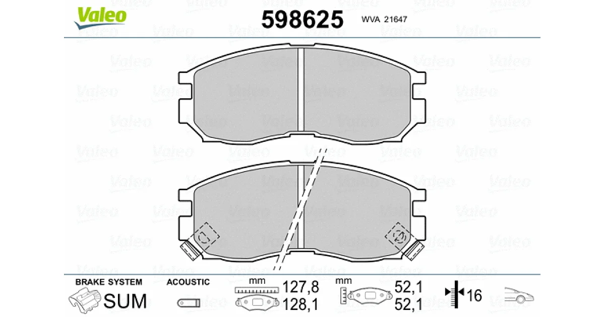 VALEO 598625, Комплект тормозных колодок, дисковый тормоз