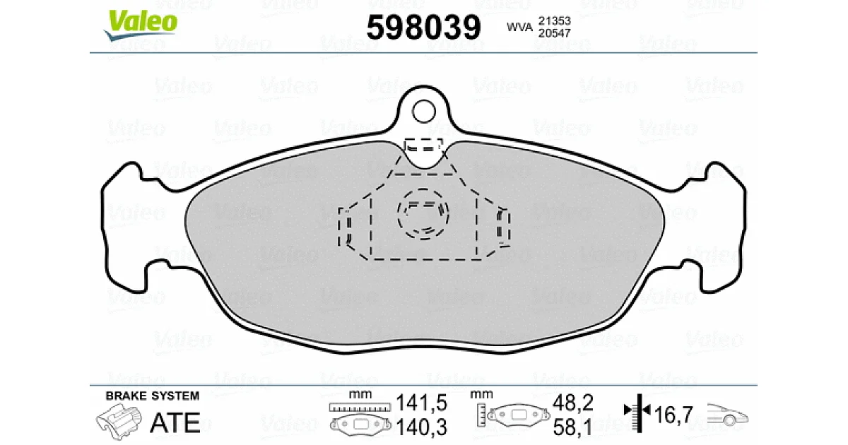 598039 - VALEO - Комплект тормозных колодок, дисковый тормоз