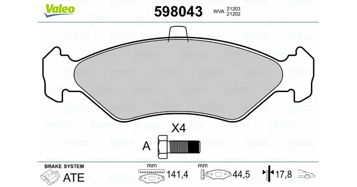 VALEO 598043, Комплект тормозных колодок, дисковый тормоз