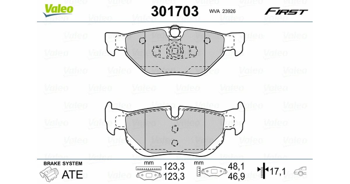 301703 - VALEO - Комплект тормозных колодок, дисковый тормоз