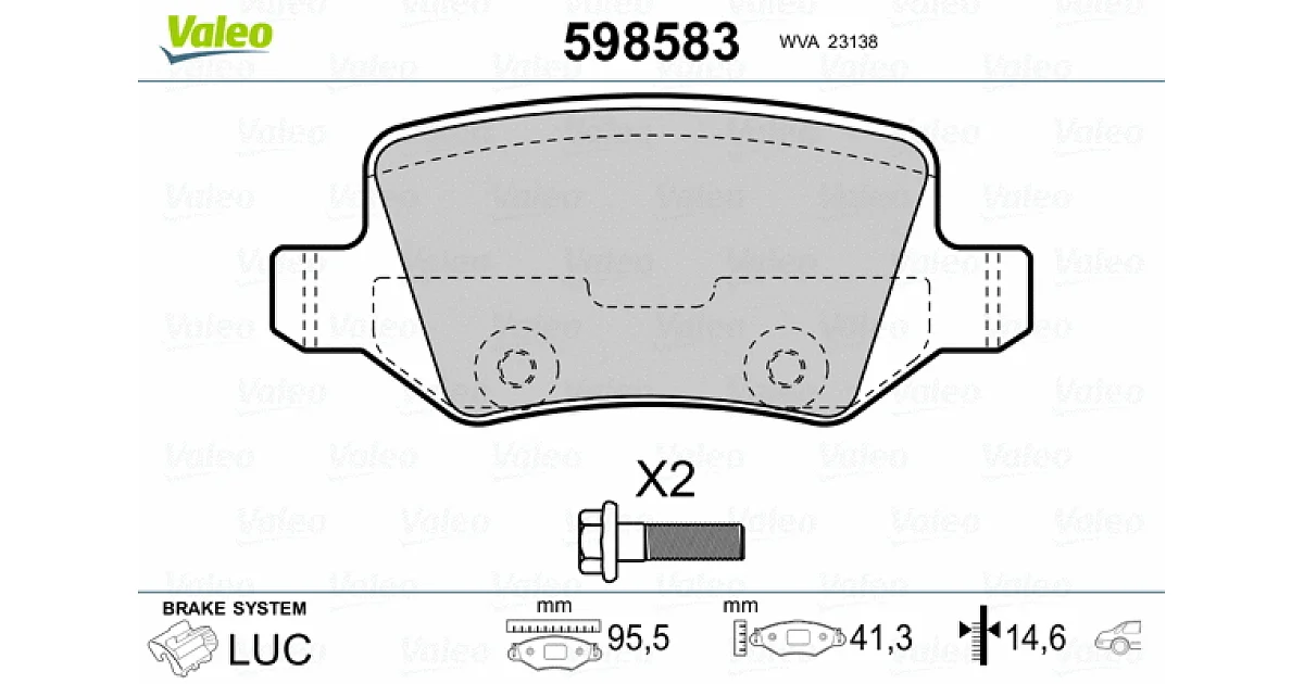 VALEO 598583, Комплект тормозных колодок, дисковый тормоз