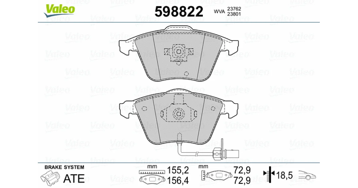 598822 - VALEO - Комплект тормозных колодок, дисковый тормоз