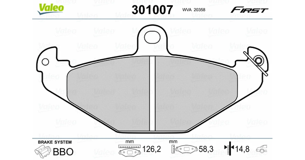 VALEO 301007, Комплект тормозных колодок, дисковый тормоз