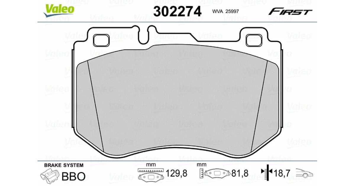 302274 - VALEO - Комплект тормозных колодок, дисковый тормоз