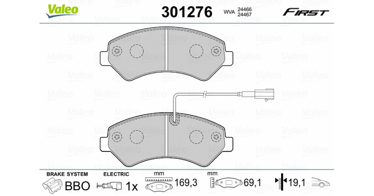 301276 - VALEO - Комплект тормозных колодок, дисковый тормоз