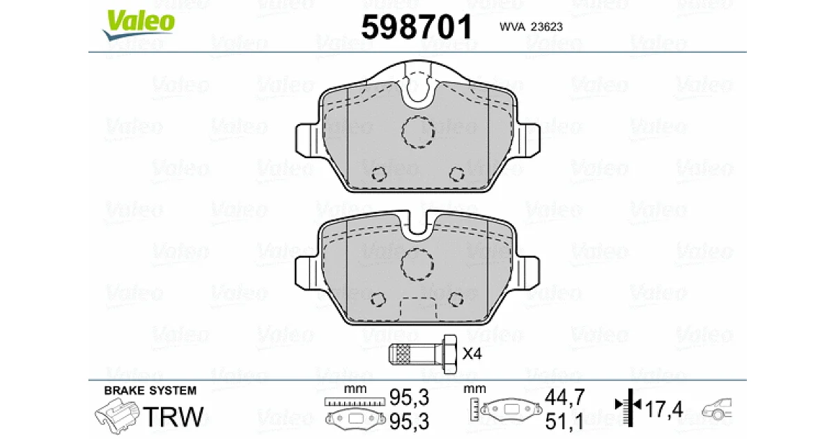 598701 - VALEO - Комплект тормозных колодок, дисковый тормоз