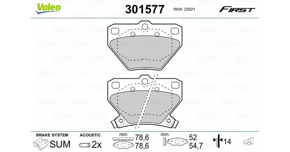 VALEO 301577, Комплект тормозных колодок, дисковый тормоз