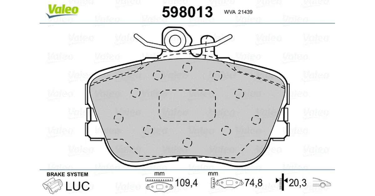 VALEO 598013, Комплект тормозных колодок, дисковый тормоз