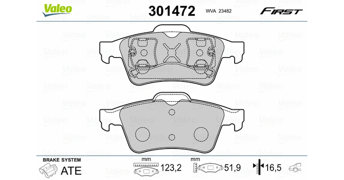 301472 - VALEO - Комплект тормозных колодок, дисковый тормоз