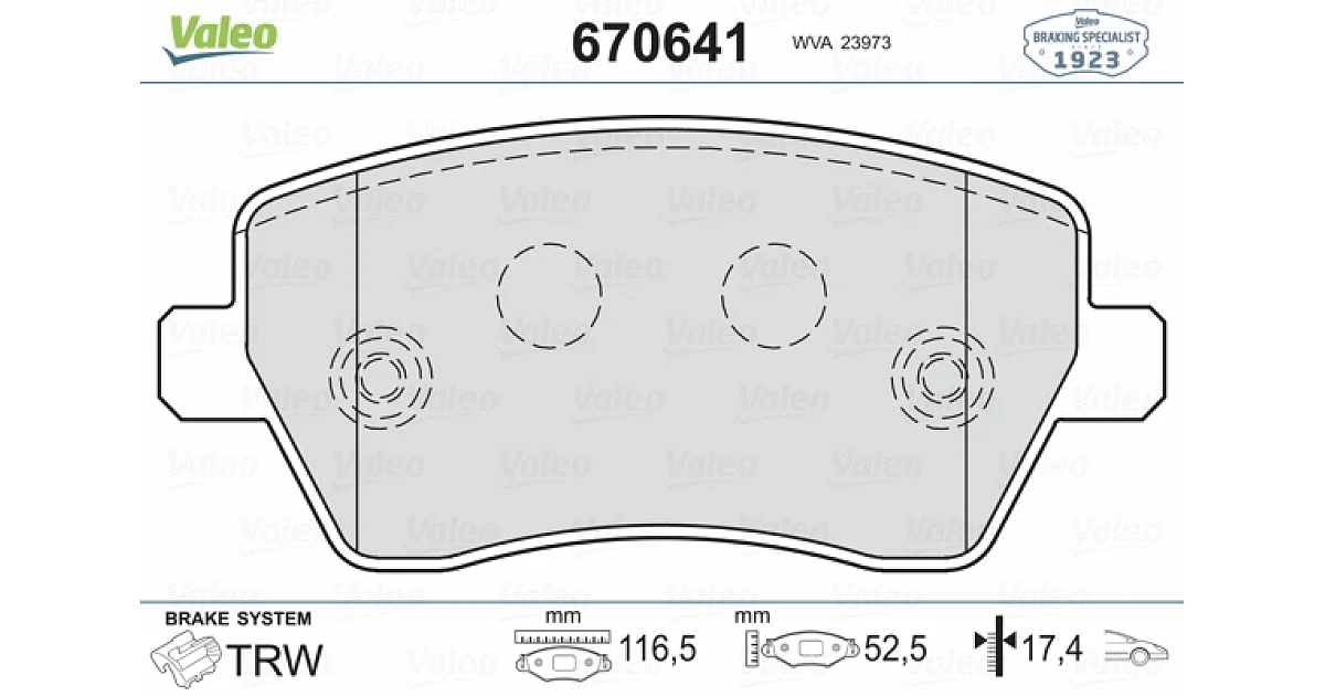 VALEO 670641, Комплект тормозных колодок, дисковый тормоз