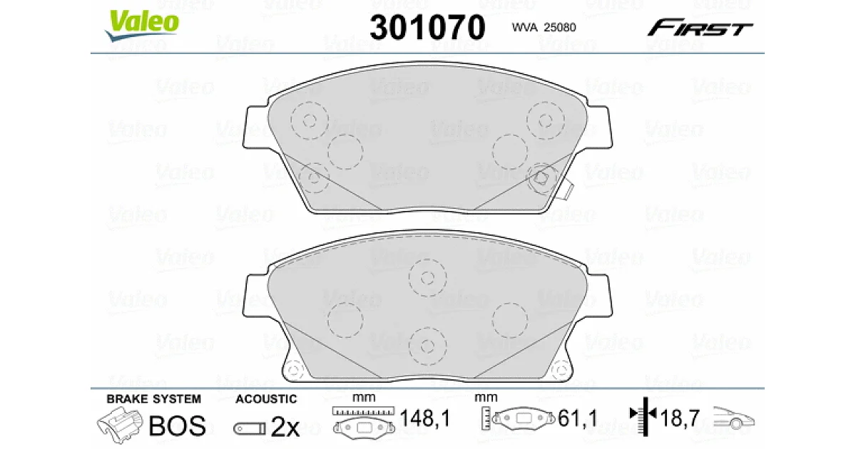 VALEO 301070, Комплект тормозных колодок, дисковый тормоз