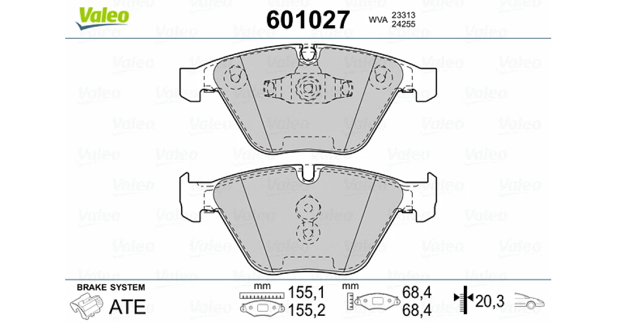 601027 - VALEO - Комплект тормозных колодок, дисковый тормоз